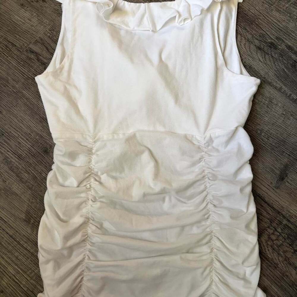 CAbi White Ruffled & Ruched Blouse - M - Picture 4 of 8